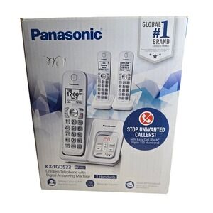 Panasonic KX-TGD533W Cordless Phone 3 Handsets Digital Answering Machine White‎